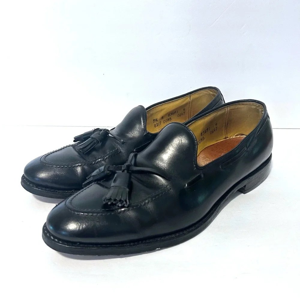 Allen Edmonds Grayson Tassel Loafer Men 9.5 Black Leather Dress Shoes USA Preppy